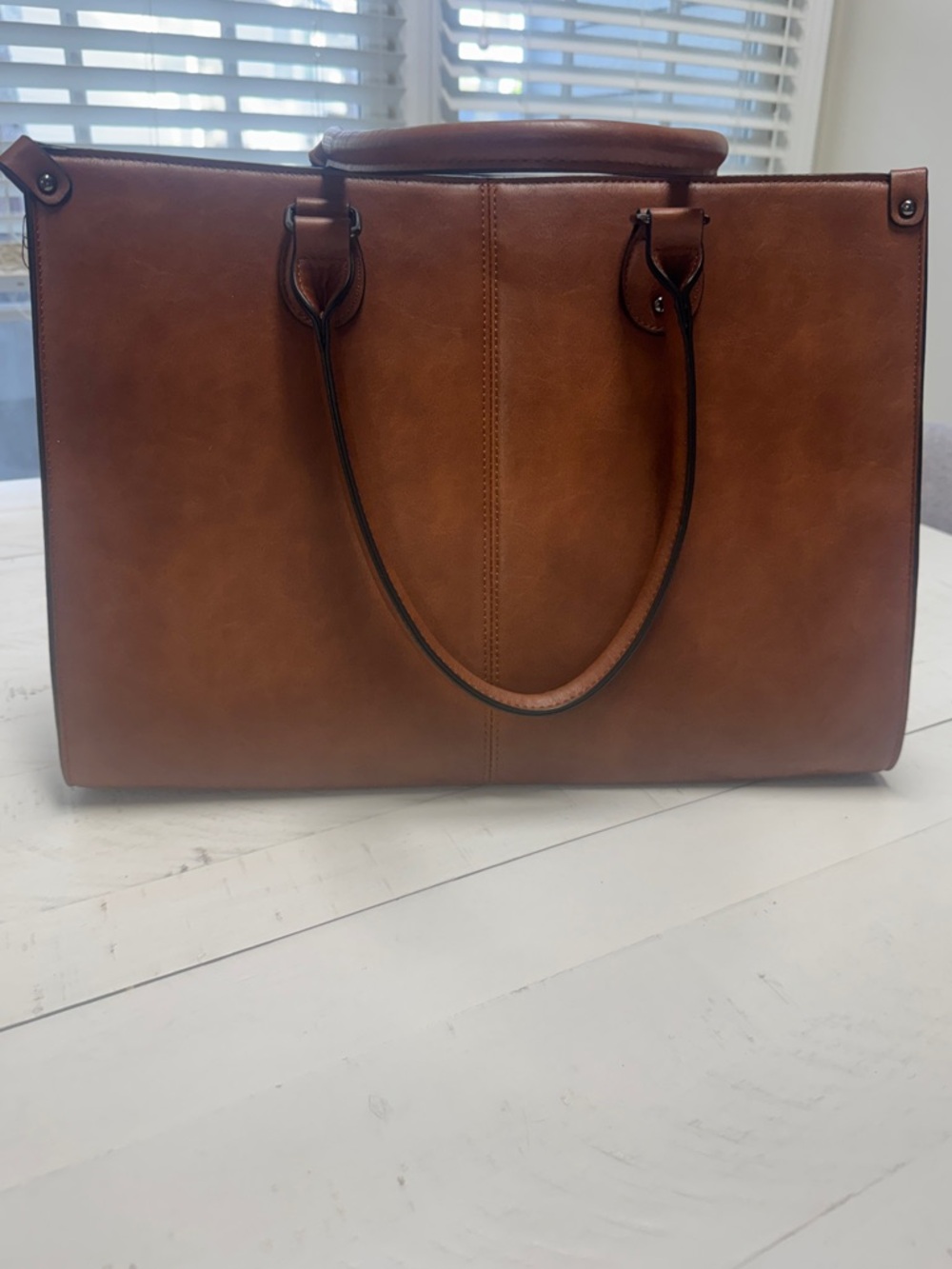 Structured Brown Leather Tote/ Laptop Bag - Everyday Work Tote